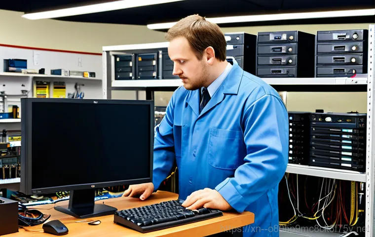 가장동 컴퓨터멈춤 - "A security expert in modest professional clothing, analyzing computer code on a monitor for malware...
