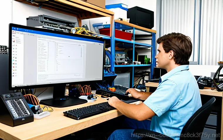 상하동 STATUS_KERNEL_DATA_CORRUPTION - **Prompt:** A friendly computer repair technician, fully clothed in a professional work uniform, ass...