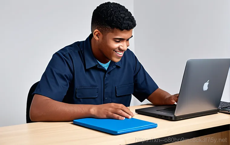 청담동 공장초기화복구 - **Prompt:** A professional IT technician in a brightly lit, modern computer repair shop, fixing a Ma...