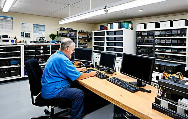 은계동 STATUS_KERNEL_FILE_SYSTEM_ERROR - "A friendly computer repair technician, fully clothed in a professional uniform, assisting an elderl...
