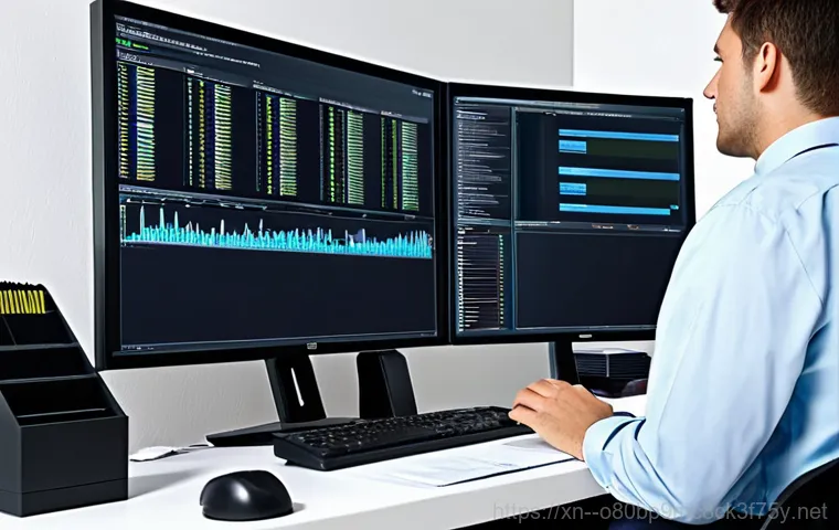 연지동 파일서버출장방문수리점 - "A professional IT technician, fully clothed in a branded uniform, diagnosing a server rack in a bri...