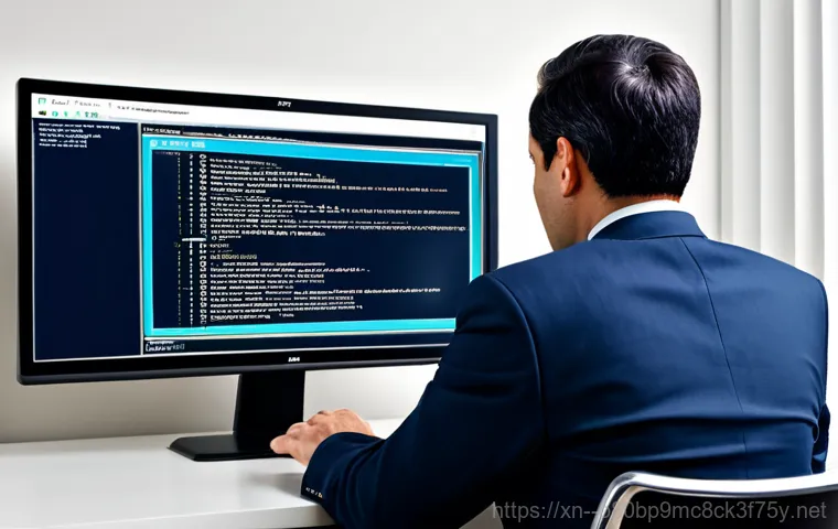 공평동 STATUS_MEMORY_VIOLATION - A professional IT technician, fully clothed in a modest work uniform, diagnosing a computer displayi...
