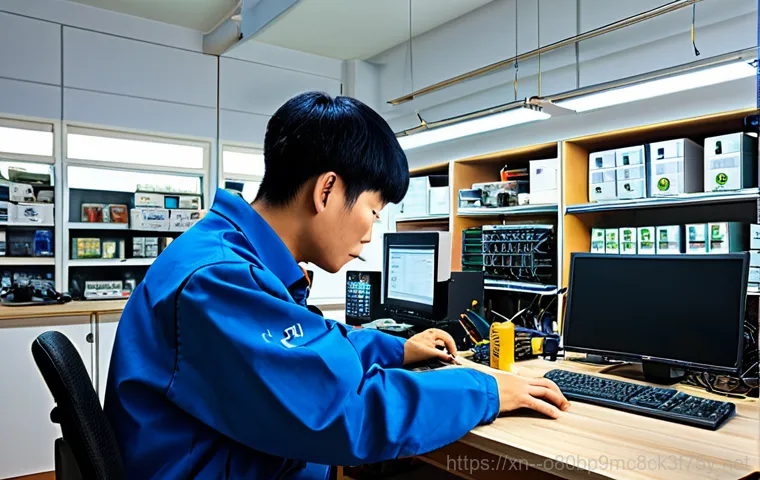 신창동 KERNEL_SECURITY_CHECK_FAILURE - "A friendly computer technician, fully clothed in a professional uniform, assisting a senior citizen...