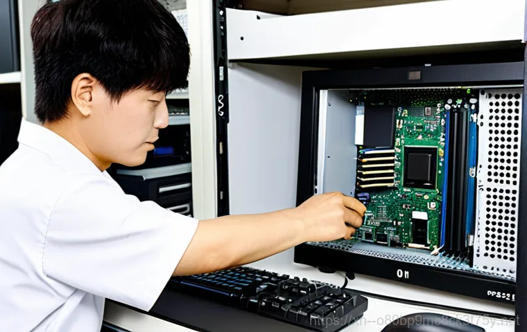 고덕동 KMODE_EXCEPTION_NOT_HANDLED - A friendly computer technician assisting a senior citizen in their 고덕동 home, troubleshooting a compu...