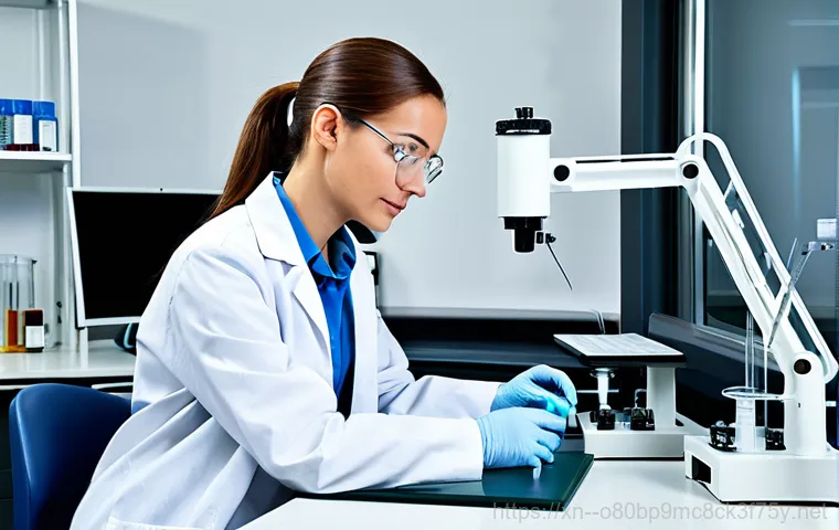 창동 STATUS_IMAGE_NOT_FOUND - A veterinarian, fully clothed in scrubs, examining a golden retriever on a stainless steel examinati...