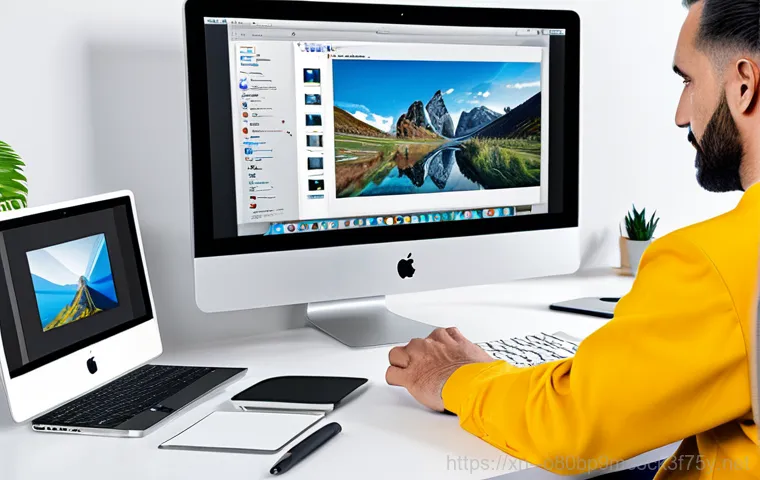 덕은동 아이맥 판매 및 수리 - "A clean and organized computer repair shop, showcasing various iMac models and tools, professional ...