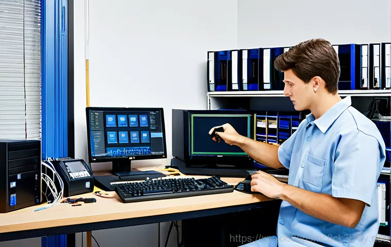 서초동 STATUS_KERNEL_DATA_CORRUPTION - "A friendly IT support technician, fully clothed in a professional uniform, assisting a customer wit...