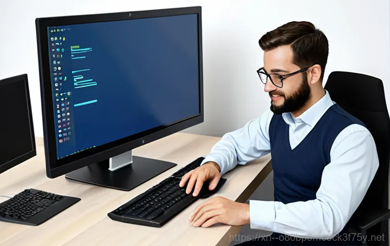 상록구 STATUS_PROTECTION_ERROR - "A computer repair technician, fully clothed in a professional uniform, diagnosing a desktop compute...
