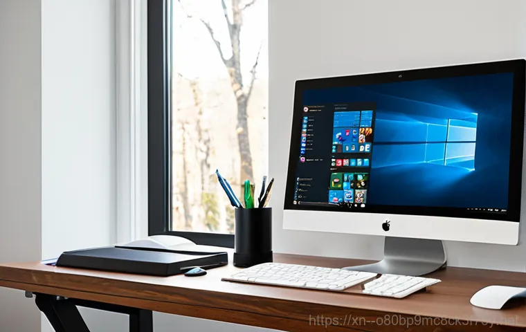 영등포동 프리도스 윈도우설치 - **Prompt:** A brightly lit computer repair shop interior with a technician working on a PC. The tech...