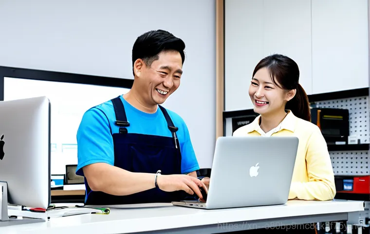 반포동 IO_DEVICE_ERROR - **Prompt:** A friendly technician in Banpo-dong, South Korea, examining a MacBook Pro on a clean wor...