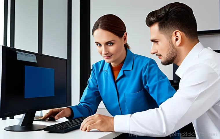 곤지암 STATUS_KERNEL_ACCESS_DENIED - "A professional IT technician, fully clothed in appropriate attire, troubleshooting a computer with ...