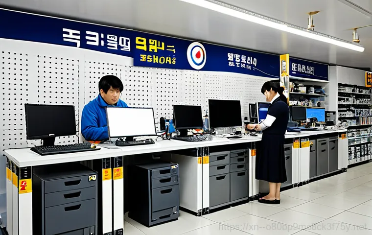 와룡동 STATUS_IO_ERROR - "A friendly computer expert, fully clothed, advising an elderly resident in 와룡동 in their traditional...