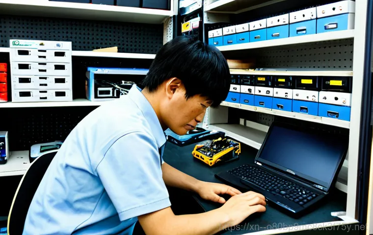 목감동 NDIS_INTERNAL_ERROR - A friendly "Dongnehyung Computer" (Neighborhood-Guy Computer) technician, wearing a clean, professio...