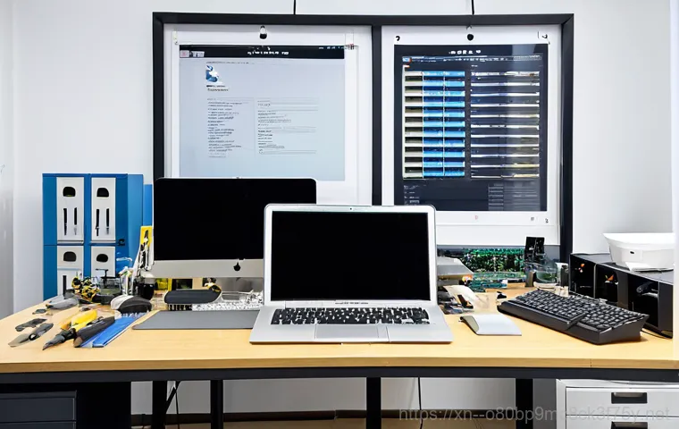현수동 프리도스 윈도우설치 - **Prompt:** A friendly computer repair technician assisting a client with their MacBook in a clean, ...