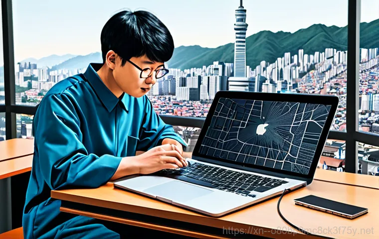 현수동 프리도스 윈도우설치 - **Prompt:** A modern, inviting computer repair shop in Hyunsu-dong, with a focus on MacBook repairs....