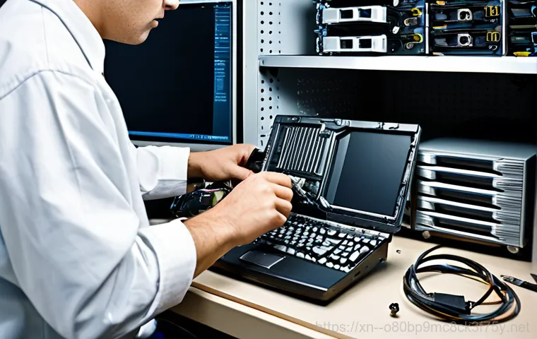 매송면 STATUS_DISK_FULL - "A friendly computer technician assisting a customer in a modern home office setting, diagnosing a '...