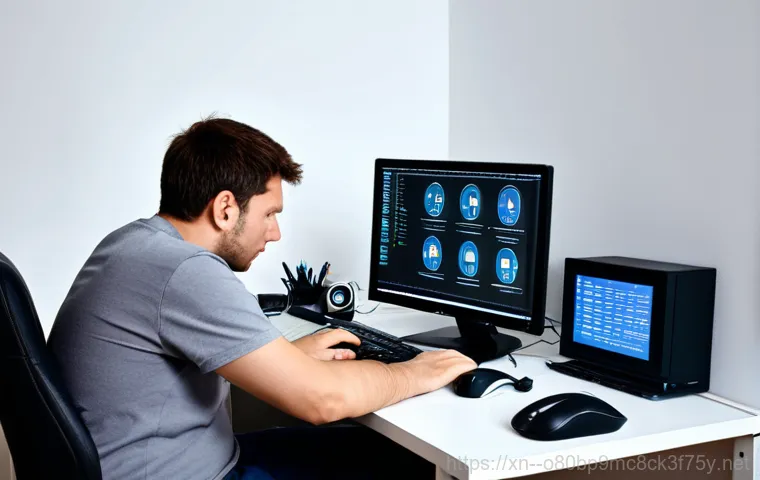 하봉암동 STATUS_FLOAT_INEXACT_RESULT - A technician in a well-lit computer repair shop, examining a computer motherboard with a magnifying ...