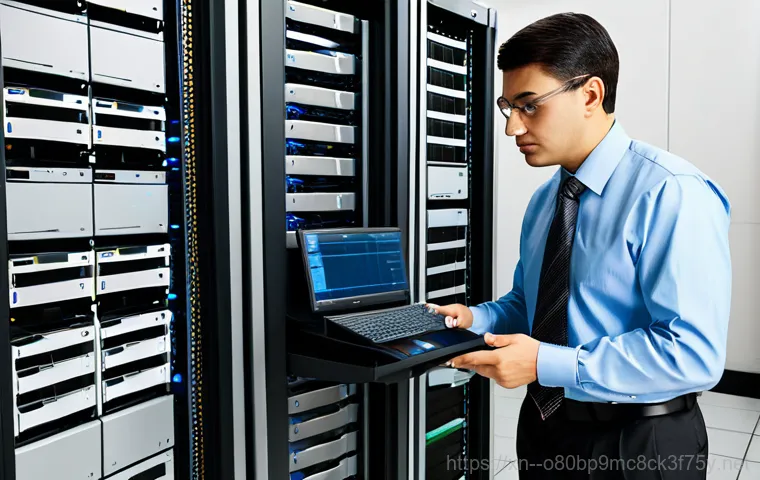 북성동 파일서버출장방문수리점 - A computer expert, fully clothed in a clean uniform, remotely accessing a file server on a laptop, s...