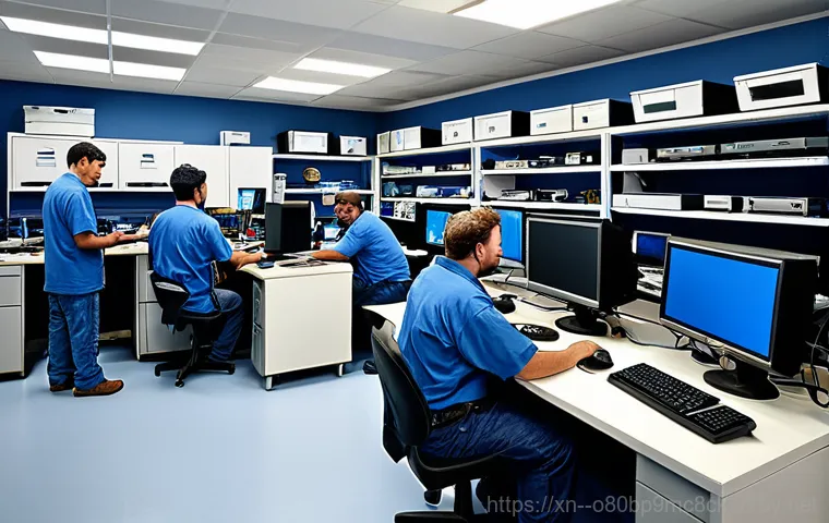 산현동 STATUS_MEMORY_ACCESS_DENIED - "A friendly computer repair expert, wearing modest clothing, assisting a customer with their laptop ...