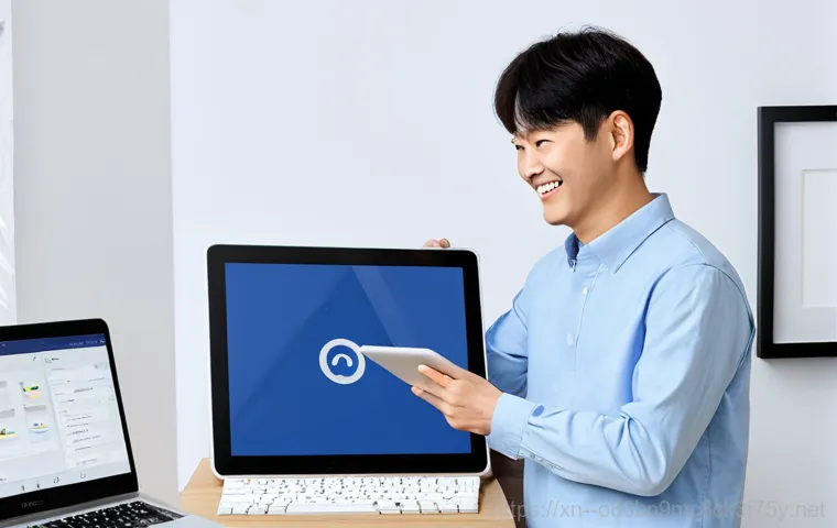 중면 press  f4  key - **Prompt:** A friendly, approachable computer technician assisting a senior citizen with their compu...