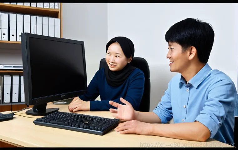 산본동 THREAD_STUCK_IN_DEVICE_DRIVER - **Prompt:** A computer repair technician in Sanbon-dong, South Korea, wearing a professional uniform...