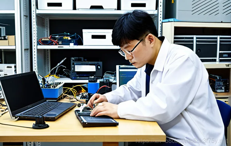천왕동 STATUS_STACK_OVERFLOW - "A friendly computer technician, fully clothed in a professional uniform, assisting a senior citizen...