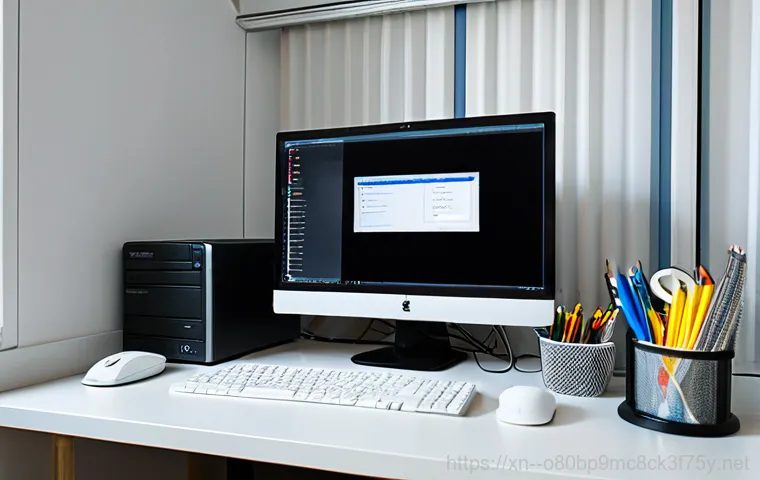 상암동 INVALID_KERNEL_HANDLE - "A friendly computer technician in a bright, modern office in Sangam-dong, assisting a customer with...