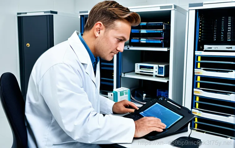 장안동 server출장방문수리점 - Server Room Emergency**

"A network engineer, fully clothed in professional attire, urgently trouble...