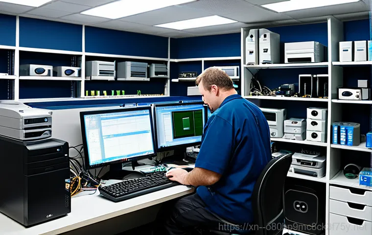 봉천동 UNMOUNTABLE_BOOT_VOLUME - **Prompt:** A friendly computer technician in professional attire, assisting a woman with a laptop i...