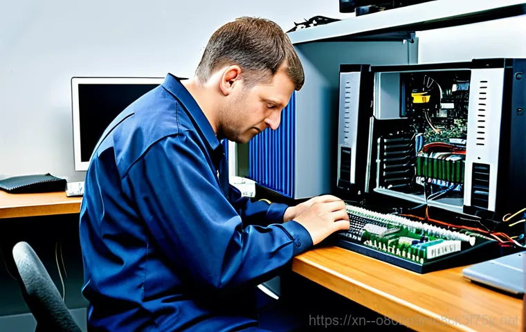 부발읍 KERNEL_STACK_INPAGE_ERROR - "A friendly computer repair technician, fully clothed in a professional uniform, assisting a senior ...