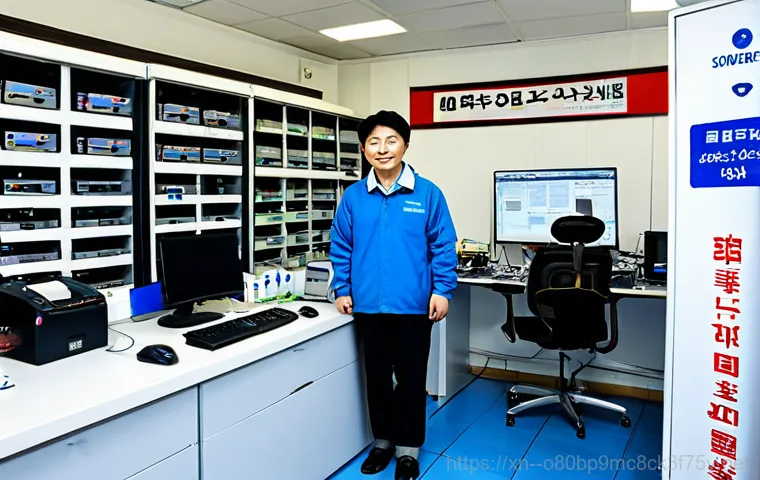송파구 본체 꺼졌다 켜졌다 할때 - **Prompt:** A friendly computer repair technician, "Dongne hyung," wearing a clean, professional uni...