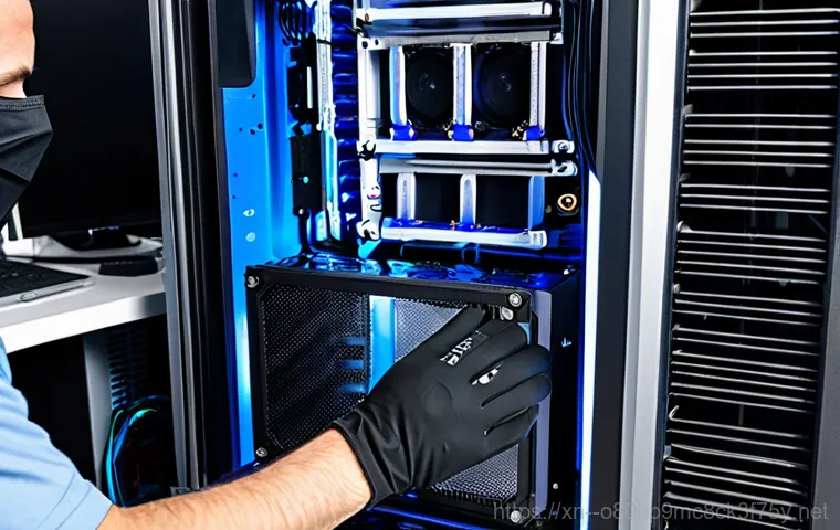 입북동 쿨러조립 및 교체수리 - **Image Prompt 1: The Struggling, Overheating PC**
    A close-up, dramatic shot of an open desktop ...