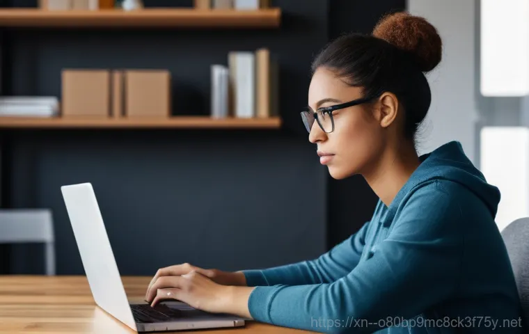 면목동 부팅불가 - A young adult, either male or female, sitting at a home desk, looking visibly distressed and anxious...