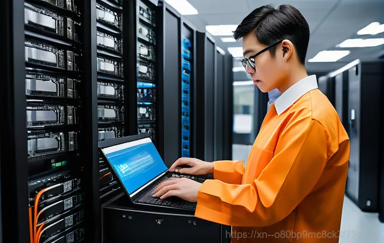 덕이동 공장초기화복구 - A professional data recovery technician (wearing a clean lab coat and gloves) is intensely focused o...