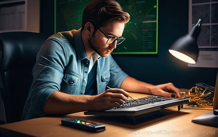 원시동 STATUS_DRIVER_ENTRYPOINT_NOT_FOUND - **Initial Panic and Confusion:** A young adult, male or female, aged 20-25, sits at a desk in a diml...
