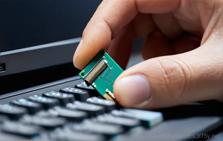 용이동 신호없음 - **Image Prompt: Re-seating a Graphics Card**
    "A close-up shot inside an open desktop PC case. Th...