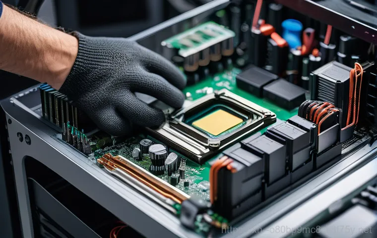 기산동 메인보드조립 및 교체수리 - A close-up, dynamic shot of a gaming PC's internal components, specifically highlighting a motherboa...