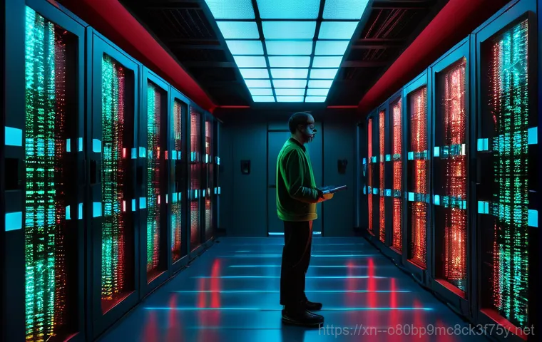 덕적면 STATUS_KERNEL_PERMISSION_DENIED - A focused programmer, wearing glasses and a simple t-shirt, sits in front of multiple monitors in a ...