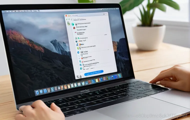이화동 맥윈도우 부트캠프_bootcamp 재설치 포맷  초기화 - A focused individual in their 30s is diligently backing up data on a MacBook in a clean, organized h...