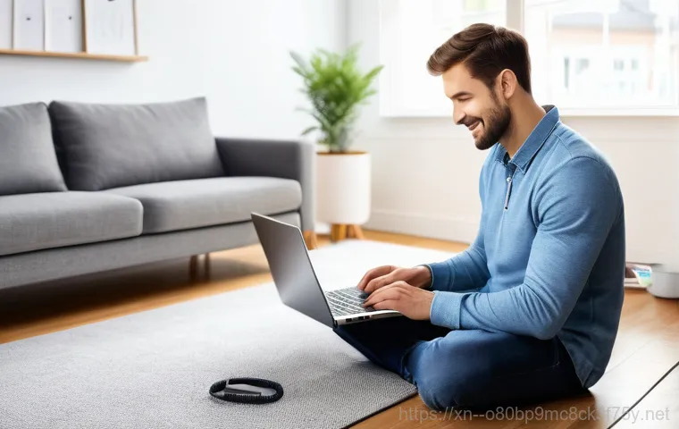 상일동 출장방문윈도우 windows 설치 - A middle-aged professional, visibly frustrated, sits at a home office desk, staring at a laptop scre... 상일동 출장방문윈도우 windows 설치 - A middle-aged professional, visibly frustrated, sits at a home office desk, staring at a laptop scre...