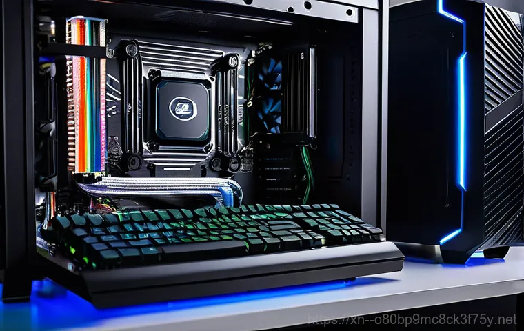 둔전동 쿨러조립 및 교체수리 - **Overheating Computer Distress:** A close-up shot of a modern desktop computer tower, partially ope...