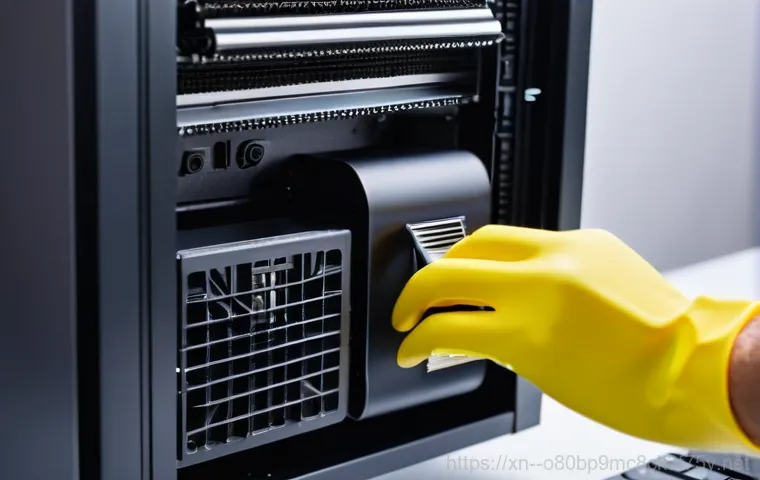 삼동 STATUS_KERNEL_HEAP_CORRUPTION - **Image Prompt 2: Hardware Failure and Overheating**
    A detailed, close-up shot inside a high-per...