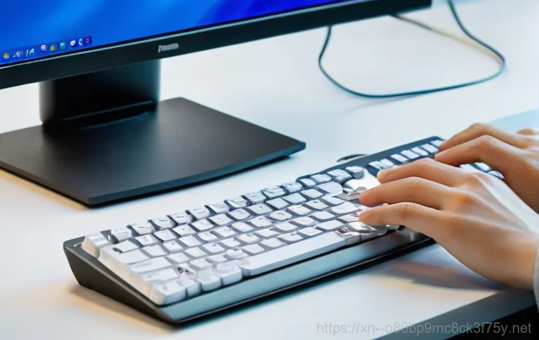 녹번동 프리도스 윈도우설치 - A young adult, dressed in comfortable, modern clothing, sits at a clean, well-lit desk in a contempo...