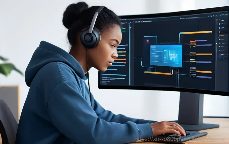 백학면 KERNEL_SECURITY_CHECK_FAILURE - A focused individual, appearing to be in their early twenties, wearing practical and modest attire s...