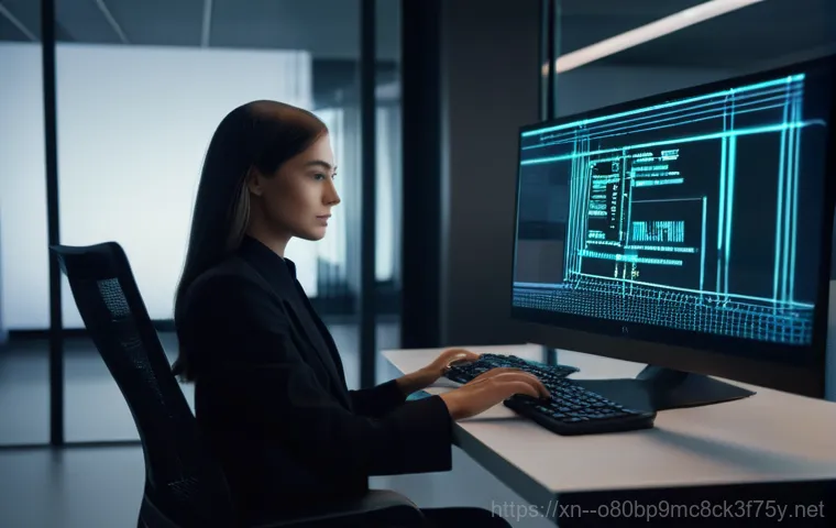 장충동 STATUS_CONTROL_C_EXIT - A focused but slightly frustrated male software developer, in his late 20s, with a stylish beard and...