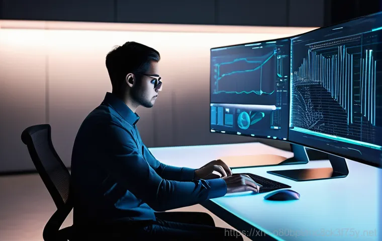 원지동 HARDWARE_MEMORY_FAILURE - **Prompt:** "A focused individual, wearing an anti-static wrist strap, carefully inspects a computer...