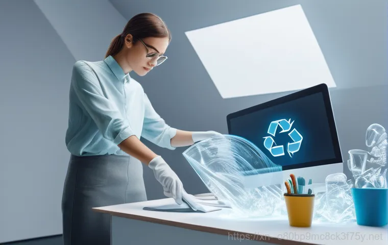 송천동 STATUS_DISK_FULL - **Prompt:** A frustrated young adult sits at a modern desk, illuminated by the glow of a computer mo...