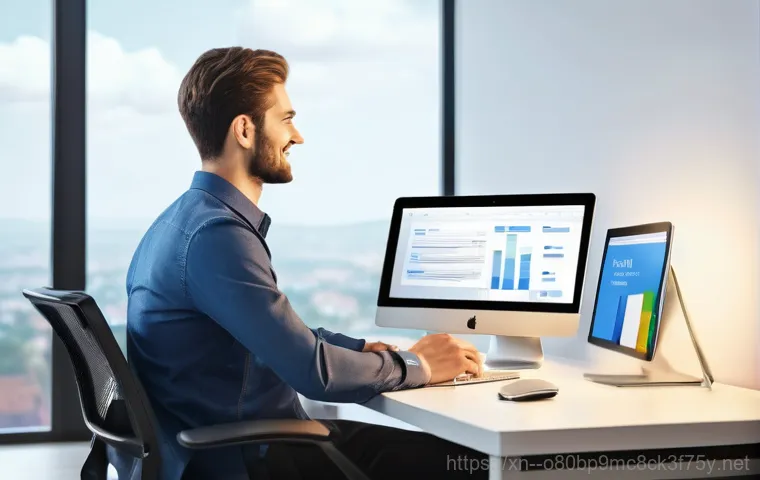 보광동 STATUS_FILE_LOCK_CONFLICT - A focused, fully clothed individual, with a determined expression, is seated in front of a computer....