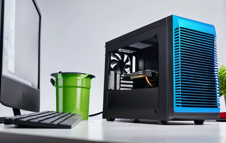 계산동 DRIVER_IRQL_NOT_LESS_OR_EQUAL - A detailed shot focusing on the internal components of an open desktop computer case. A person, wear...