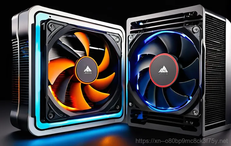 묵동 쿨러조립 및 교체수리 - A close-up shot of a desktop computer tower, visibly struggling with overheating. Red and orange hea...